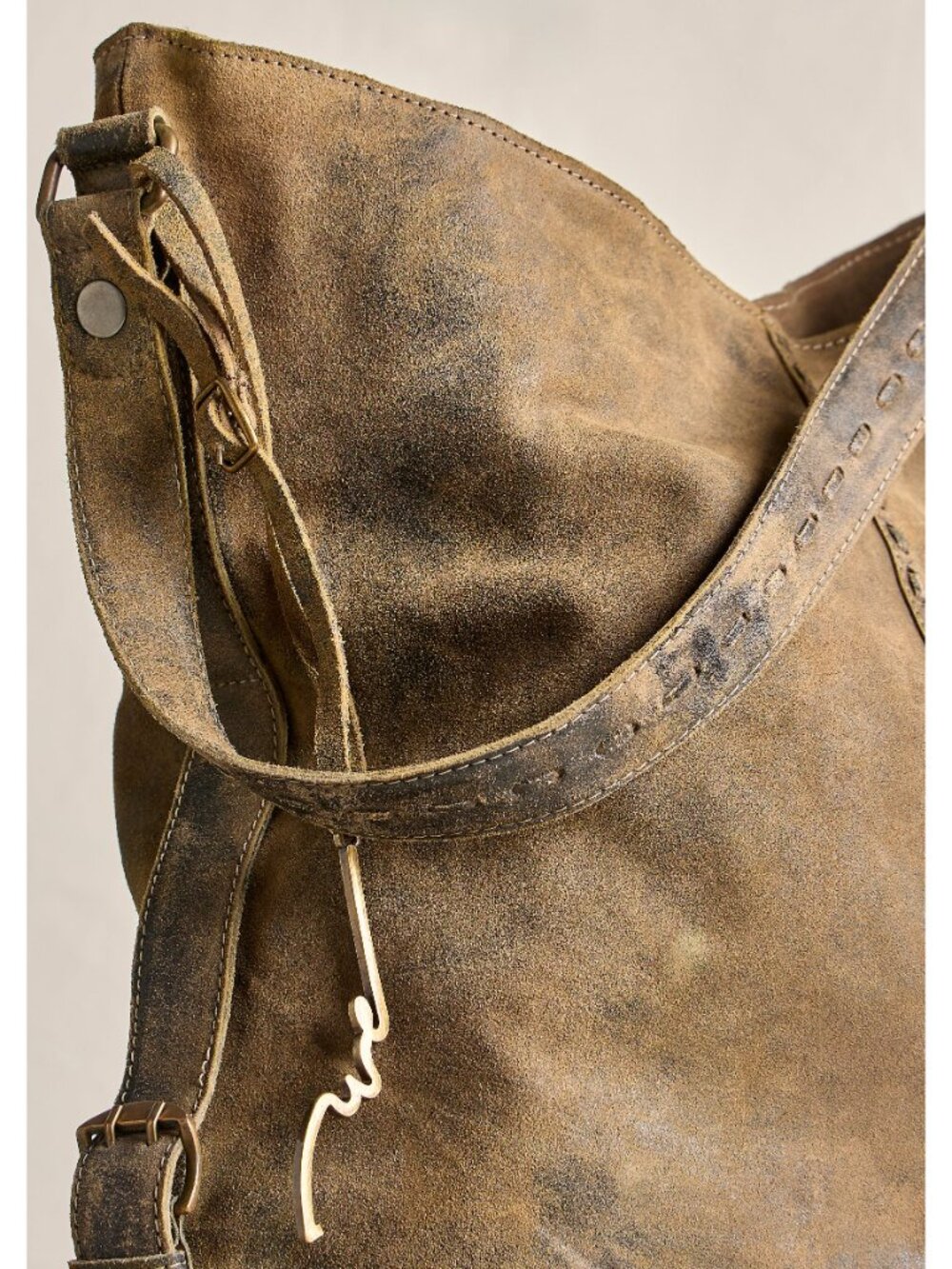 FREE PEOPLE We The Free Dallas Distressed Suede Tote / Sandblasted Khaki - Picture 4 of 5